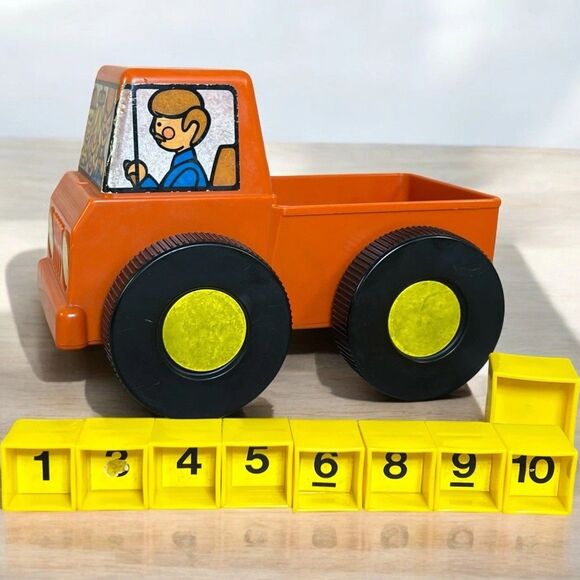 VTG Tupperware Tupper Toys Pick Em Up Truck Orange w/9 Number Cubes 70s Toy Car - Picture 1 of 13